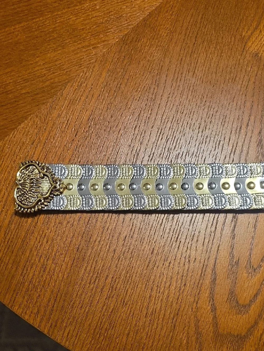 Vintage Ornate Mixed Metal Elastic Stretch Belt - Gold & Silver Filigree